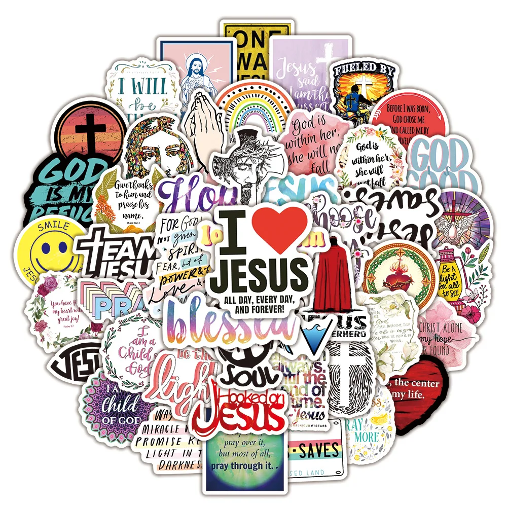 10/30/50pcs Cartoon Jesus Bible Phrase Stickers Christian Religious Graffiti Decals Fridge Phone Case Luggage Sticker Decoration