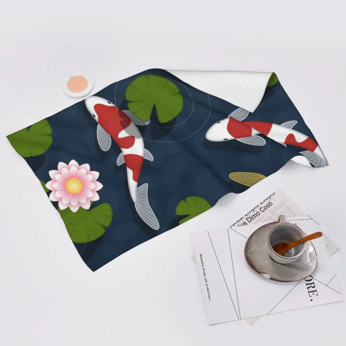 Custom Japanese Koi Fish Pond Soft Face Towel Quick Dry Pool Bath Cotton Towels Breathable