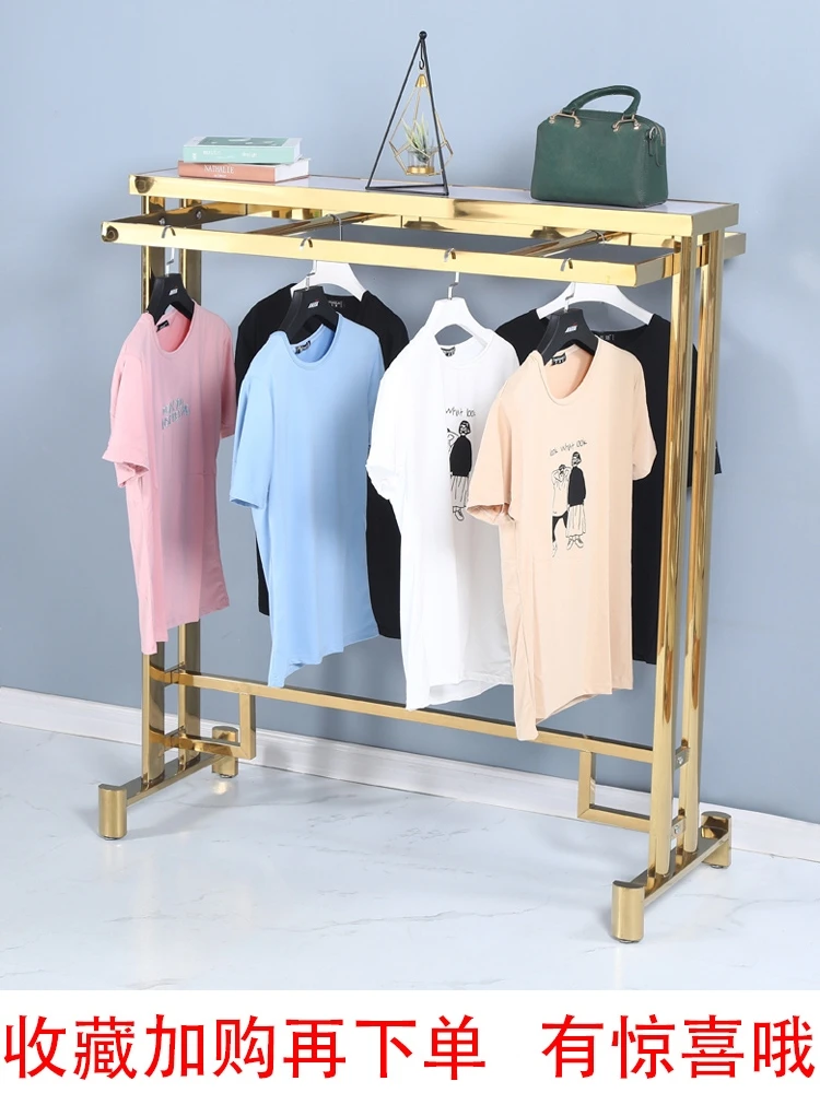 

Clothing Store Nakajima Display Rack Rose Gold Stainless Steel Hanger Men's Clothing Floor Display Rack Titanium Shelf