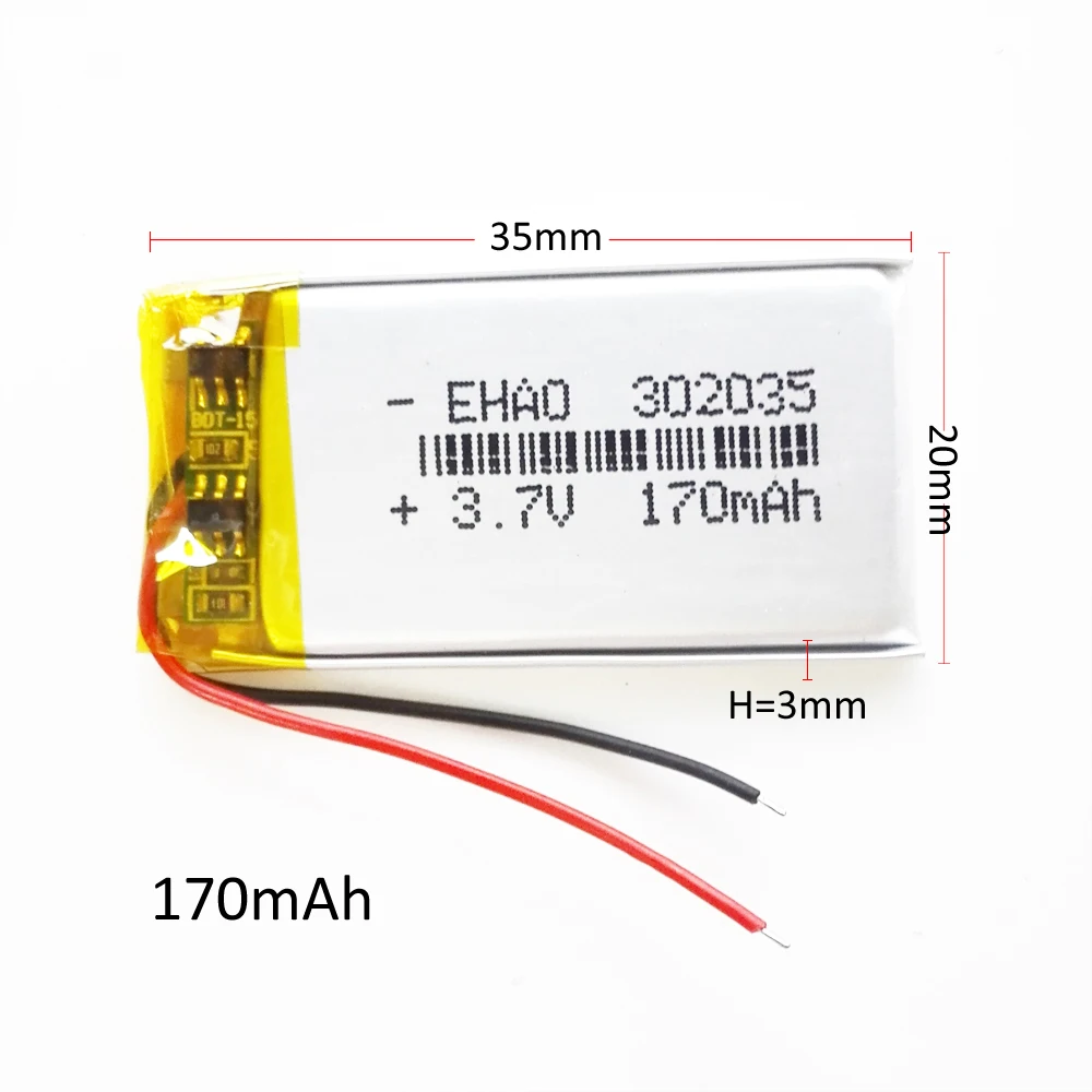 5 PCS 3.7V 170mAh Lithium Polymer LiPo Rechargeable Battery 302035 For Mp3 GPS Bluetooth GPS DVD Vedio Pen Headphone