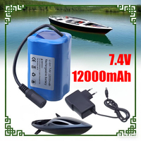 7.4V 12000mAh Battery For T188 T888 2011-5 V007 C18 H18 V18 D18B FX88 Remote Control RC Fishing Bait Boat Battery Parts+ Charger