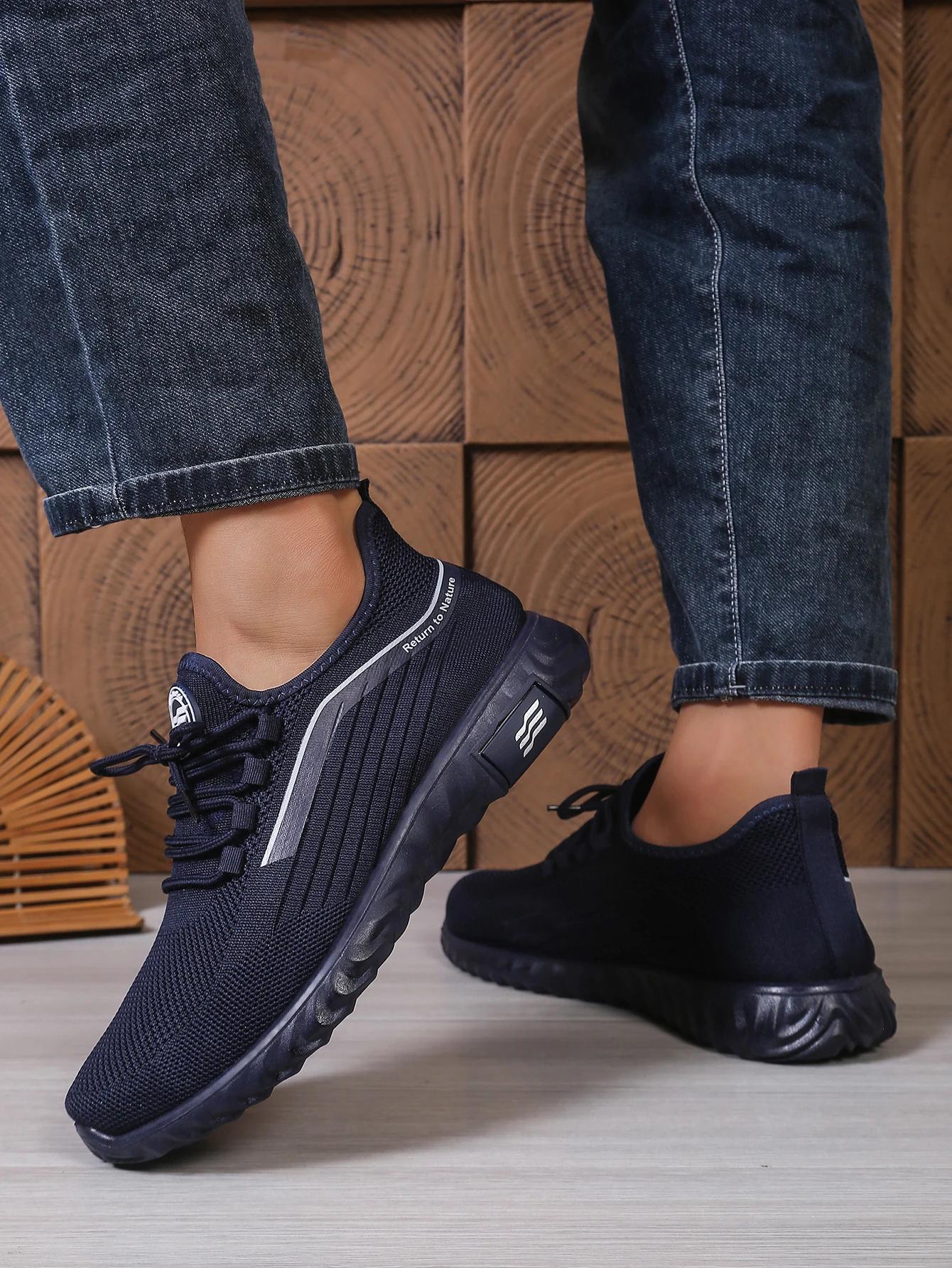 Herren Casual Strick-Schnürsneaker, Atmungsaktives Mesh-Obermaterial Sportschuhe, Ganzjährig Leichte Fußbekleidung – Detail 12
