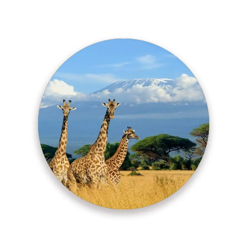 Round Exotic Palm Tree Giraffe Print Cup Pad for Mugs, Ceramic Drink Coaster, Heat Resistant Gift for New Home,Living Room Decor