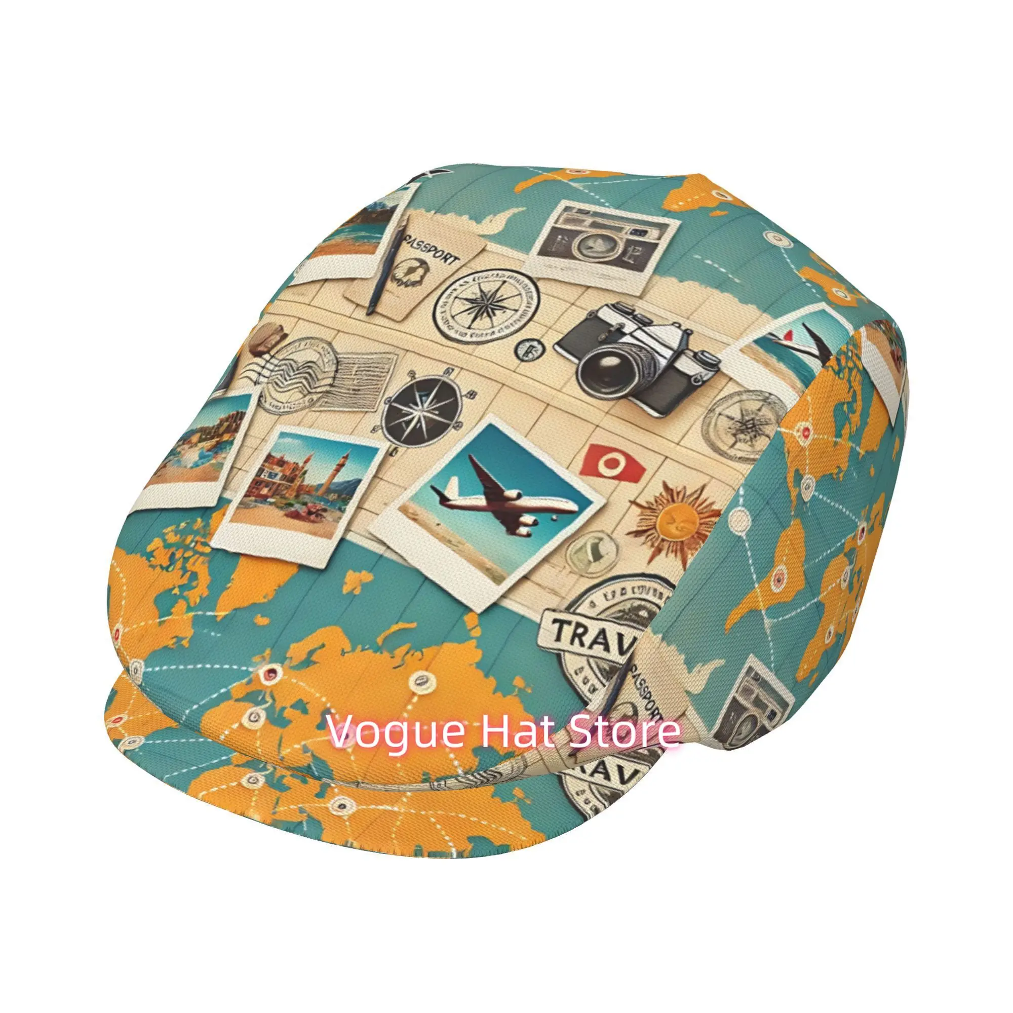 1pc Travel Memory Collage All-over printed beret,  newsboy cap, unisex, a must-have fashion accessory for outdoor leisure activi
