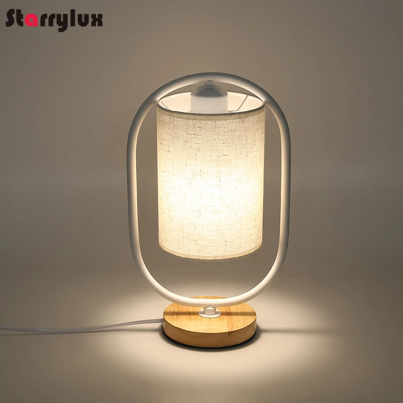 

Nordic New Chinese Style Wood Table Lamp Simple Bedside Light Retro Fabric Dimmable Night Lights