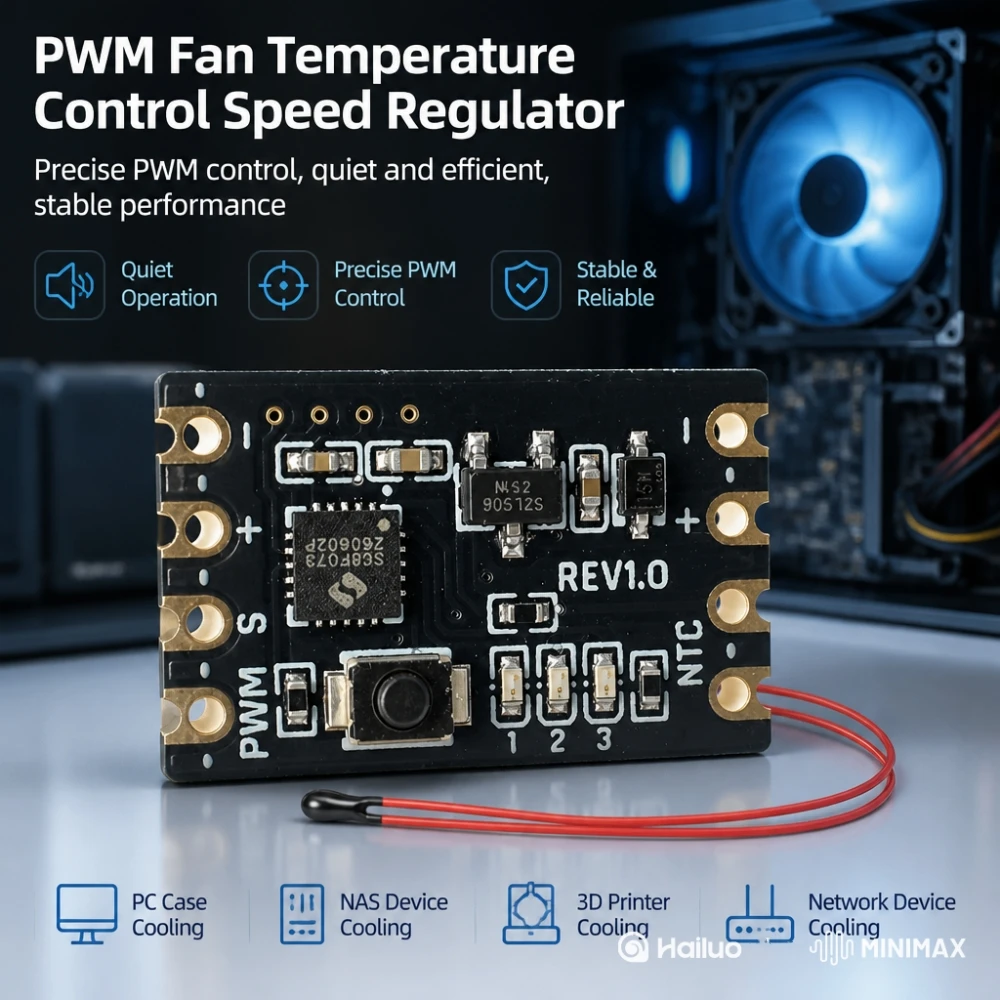 DC 5-15V PWM Speed Controller Fan Speed Governor Quiet 4 Wire Computer Temperature control Switch for PC CPU Cooler Fan Alarm