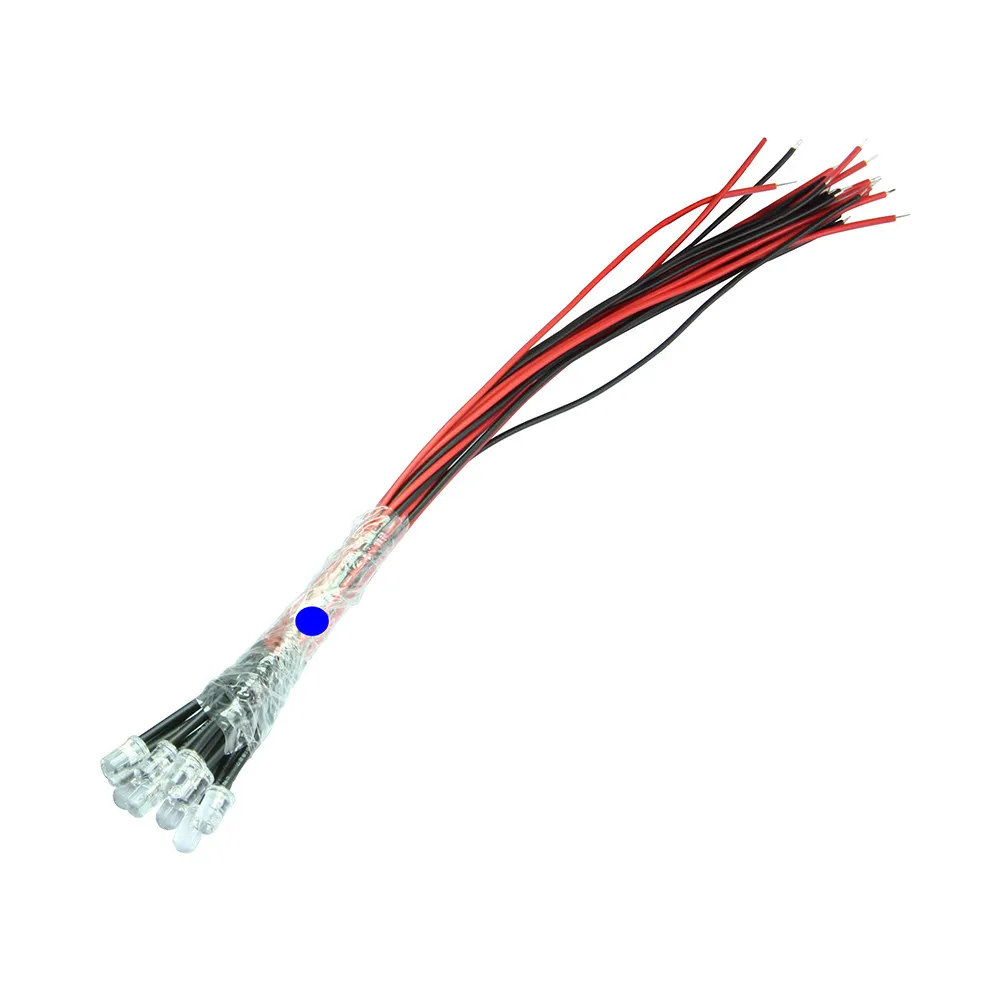 50Pcs Wired LED Diode Lights 5 Colors White Red Green Blue Yellow Flexible Cable 20Cm Car Boat Industrial Camera DIY Lighting