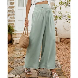 Pantalones de pierna ancha de cintura alta elástica para mujer, pantalones casuales, pantalones sueltos de pierna ancha, ropa de moda para mujer de talla grande