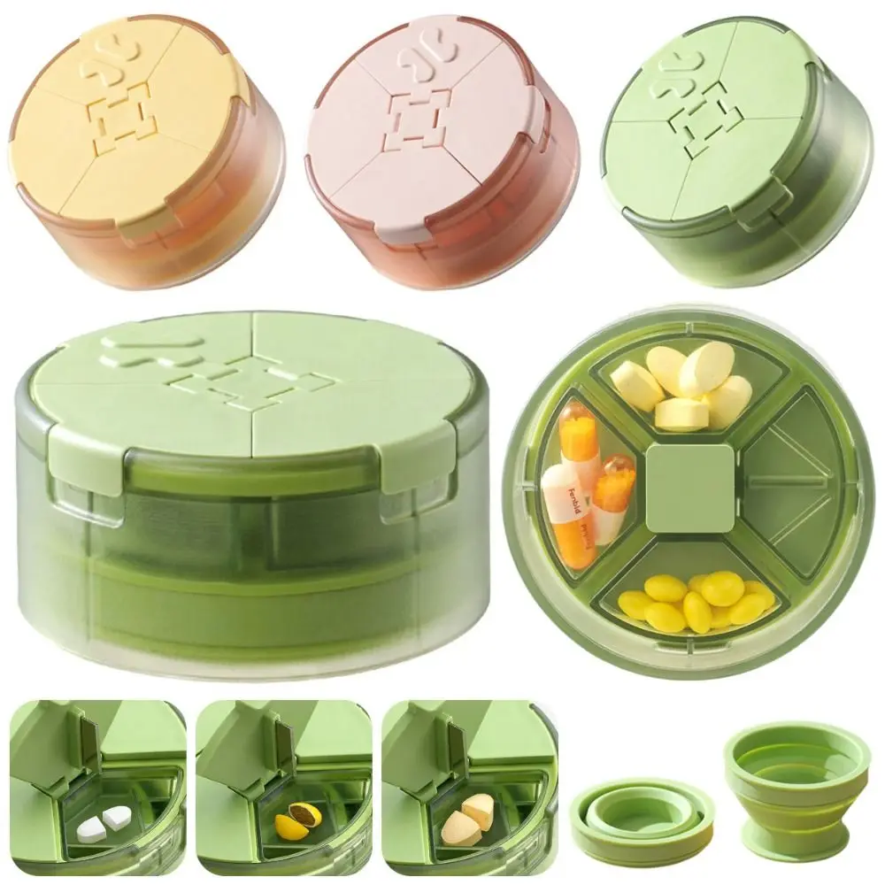 3 in 1 Portable Pill Cutter Sealed Precise Cutting Pill Storage Box Moisture-proof with Foldable Cup Daily Pill Splitter Travel