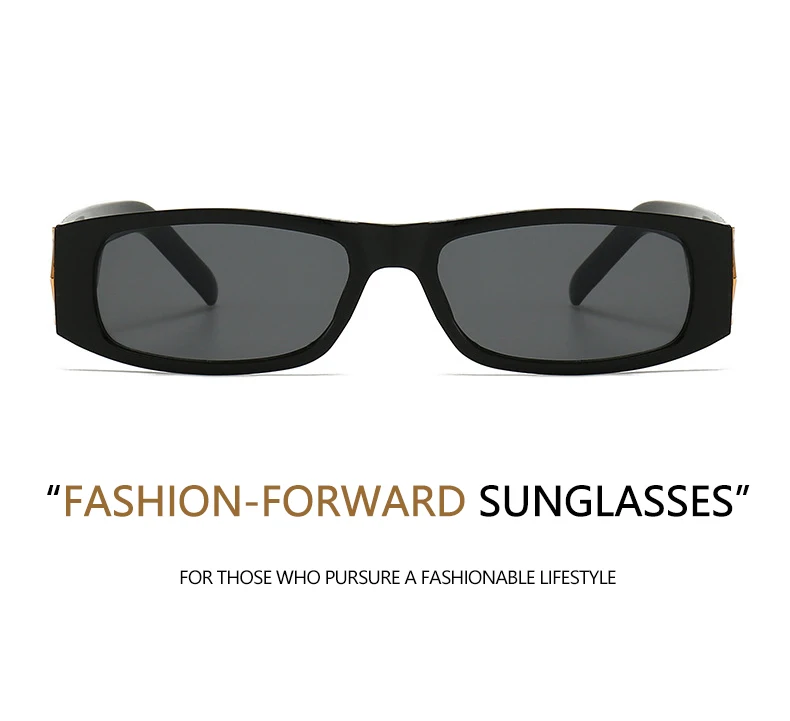 Neue schmale quadratische Sonnenbrille im modischen Stil, PC-Material, goldene Logo-Dekoration, trendiger Streetstyle, Unisex-Sonnenbrille 5378 – Detail 5