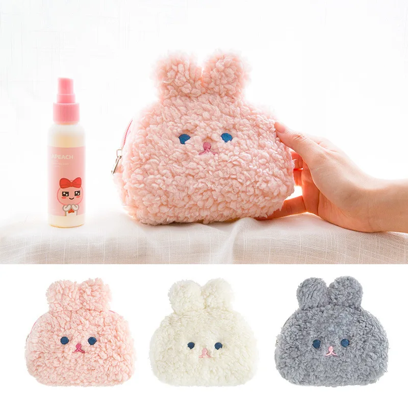 Cartoon Rabbit Fleece Plush Coin Purse Fur Cosmetic Bag Cute Girl Storage Bag Money Clutch Coin Purse Children's Wallet