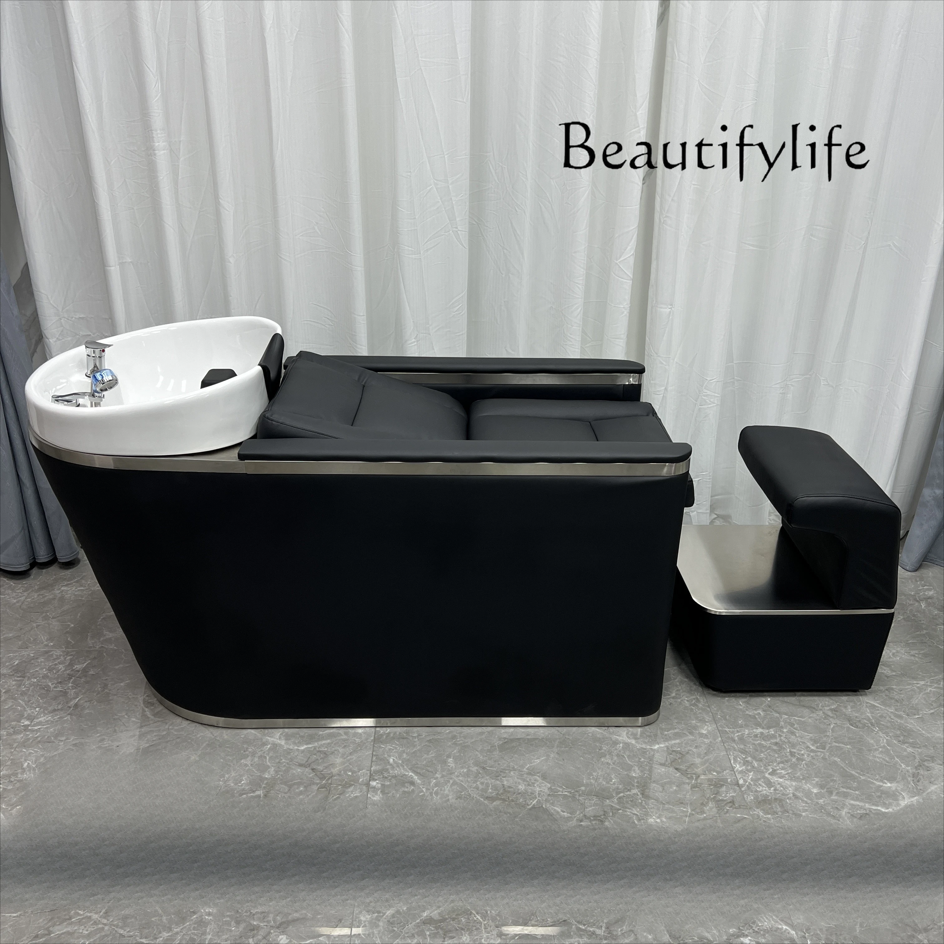 Hair salon special hair semi-reclining shampoo bed Japanese soft pillow stainless steel fashion flush bed chair