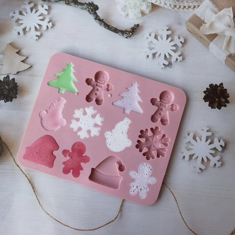 Christmas Candle Cake Molds DIY Gingerbread Snowman Snowflake Chocolate Sugar Biscuit Silicone Mold Decor Tool Candle Soap Mould