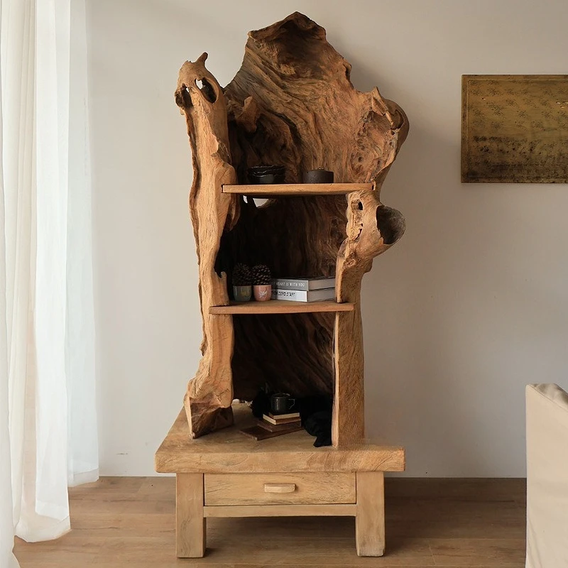 m floor-to-ceiling solid wood root carving original ecological log weathered retro flower stand fragrant camphor wood