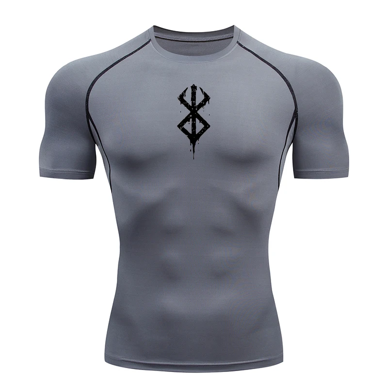 Men's Print Compression Shirts Summer Short Sleeve Rash Guard Gym Workout T-shirt Athletic Quick Dry Baselayer Undershirts Tops