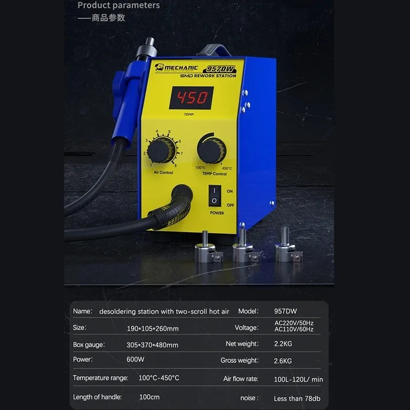 MECHANIC 957DW Soldering Stations Desoldering Station With Two-scroll Hot Air Rework Station For Heating Main Board Tin Solder