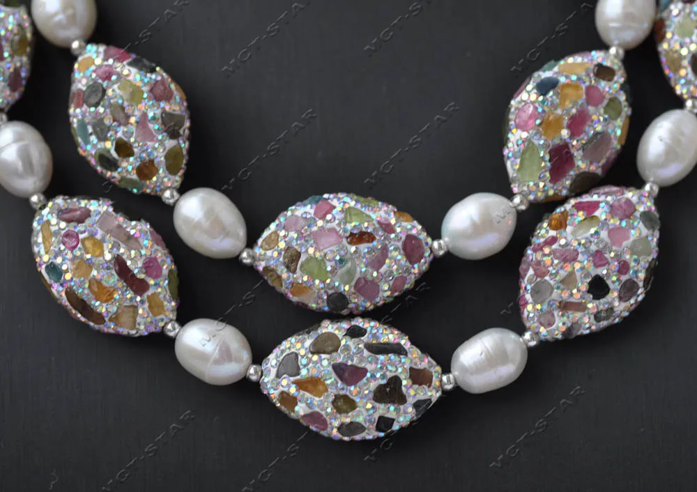 

Z13574 Ожерелье из разноцветного турмалина и жемчуга (36 дюймов, 28 мм), инкрустированное фианитами, на заказ