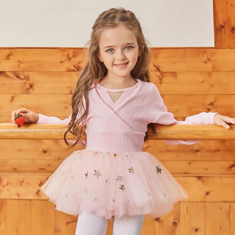 ชุดบัลเลต์เด็กผู้หญิงแบบมืออาชีพสำหรับเต้นรำ ชุดลีโอตาร์ด ยิมนาสติก กระโปรงบัลเลต์ บอดี้สูท กระโปรงถัก เสื้อสเวตเตอร์ แจ็คเก็ตอุ่น