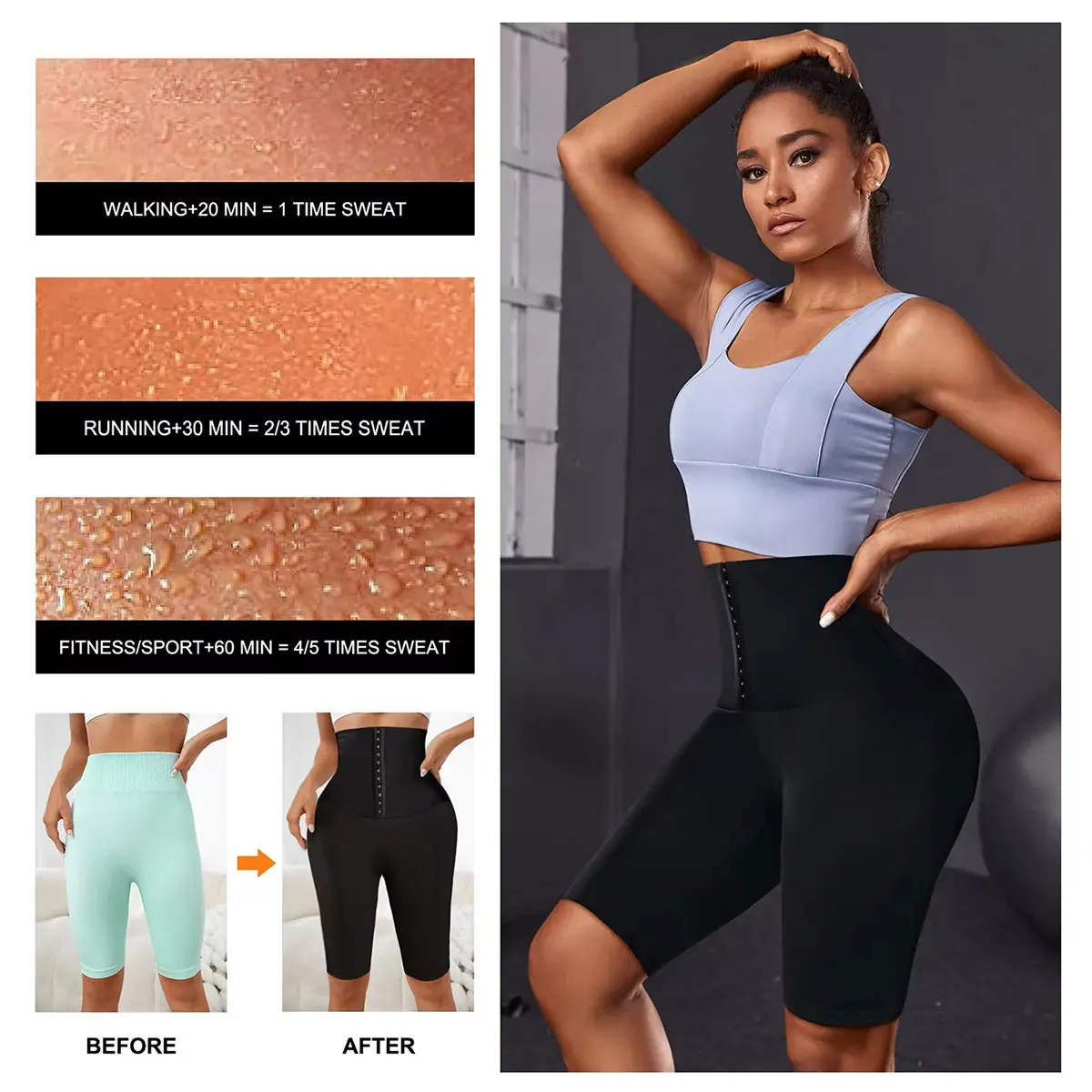 Ladies' High Waist Sauna Shorts, Thermal Shaping Hip-Lifting Tights, Adjustable Sweat-Absorbent Cropped Pants, and Sports Shorts image 5