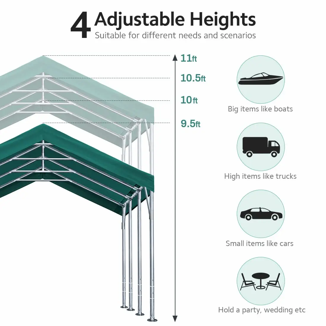 12x20 ft Heavy Duty Carport Portable Car Canopy Garage Party Tent Boat Shelter Adjustable Height 9.5-11 ft Green, Customized