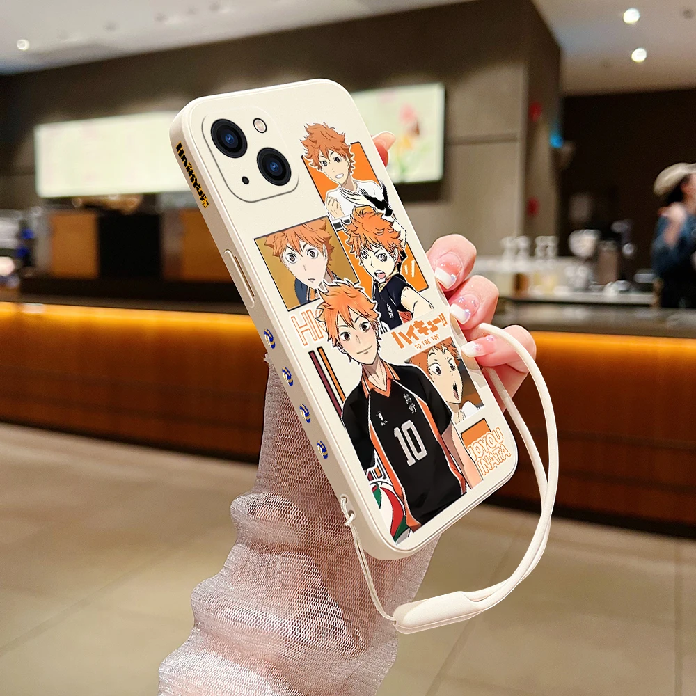 H-Haikyus!! Anime Phone Case For iPhone 15 14 13 12 11 Pro Max Mini X XR XS MAX SE20 8 7 Plus Silicone Cases with Hand Strap