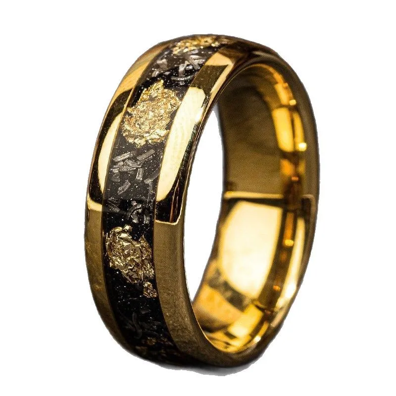 8MM Mode Edelstahl Ringe Inlay Meteorit Abalone Shell Stahl Ringe Für Männer Frauen Hochzeit Engagement Band Schmuck Geschenk