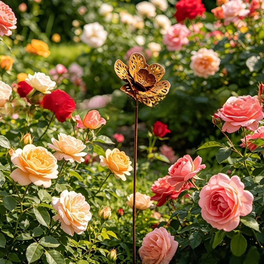 Outdoor Yard Decor Wrought Iron Garden Stake Intricate Floral Cutouts Leaf Pattern Design As Shown In The Figure