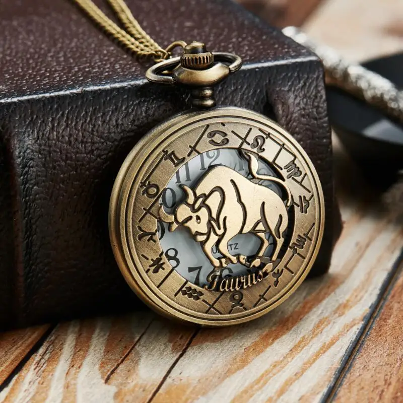 12 Constellation Retro Pocket Watch uomo donna Animal Fob orologi pesci Leo Scorpio Taurus Gemini sagittario collana orologio