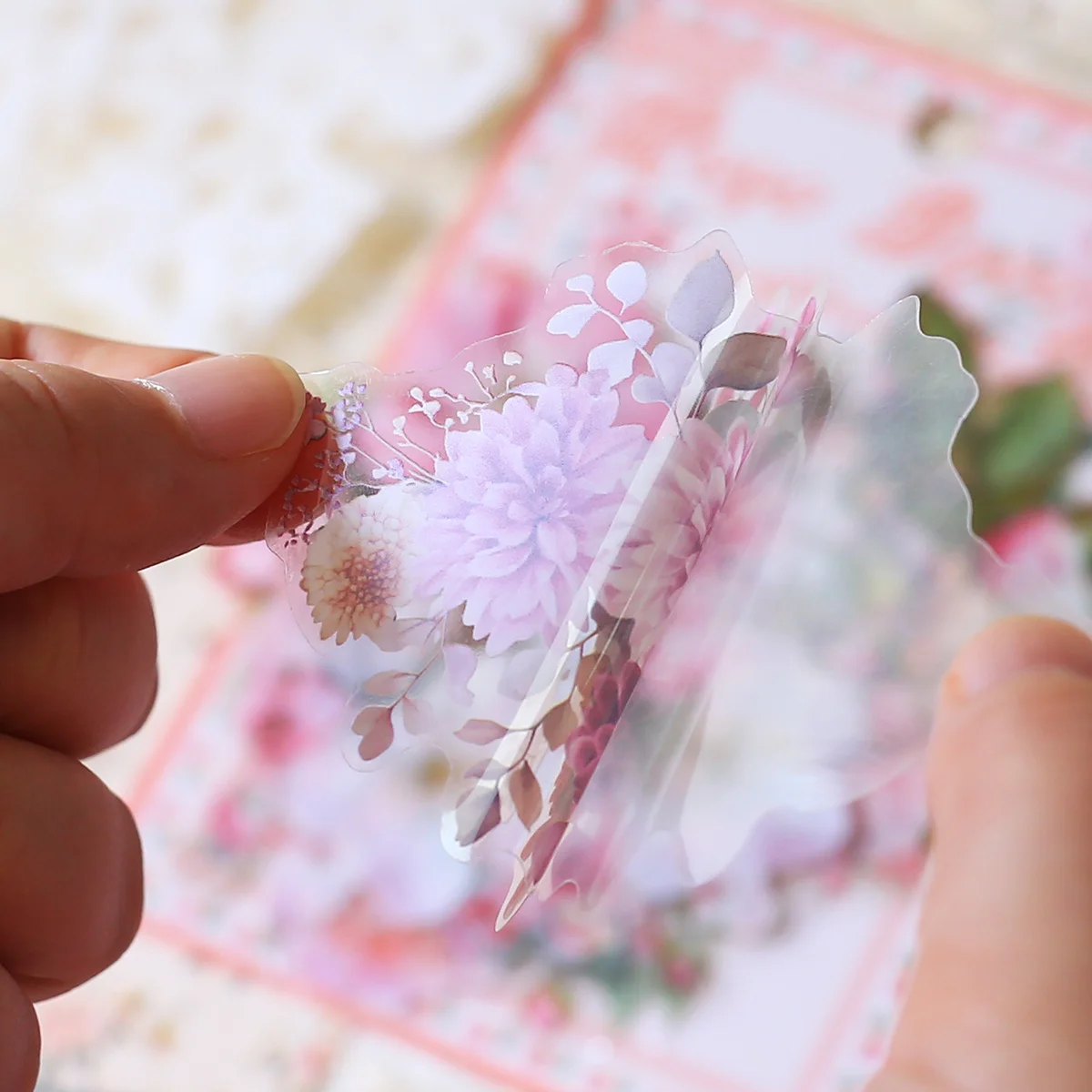 20pcs Transparent Floral Stickers Hand Account Collage PET Stickers for Scrapbooking Material Decor Album Junk Journal Stickers