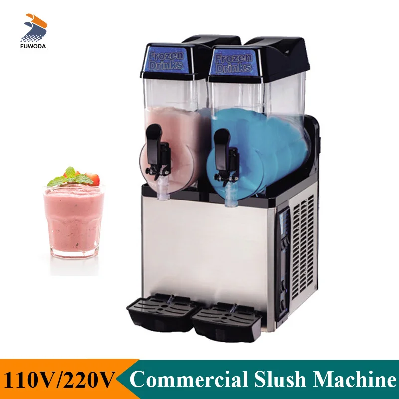 Commercial Slush Machine 24L Double Tanks Frozen Drinks Making Machine Electric Smoothie Juice Slushie Ice Blender