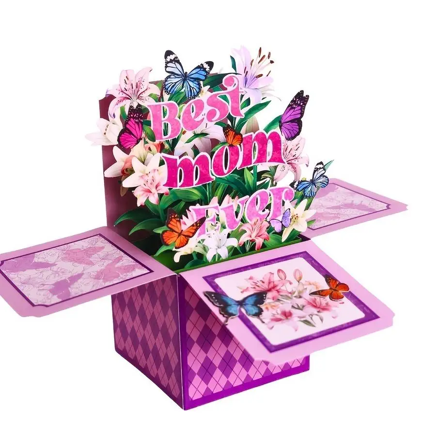 1/5/10/20/50/100pcs 3D Lily Butterfly Pop-Up Mother's Day Card – 
