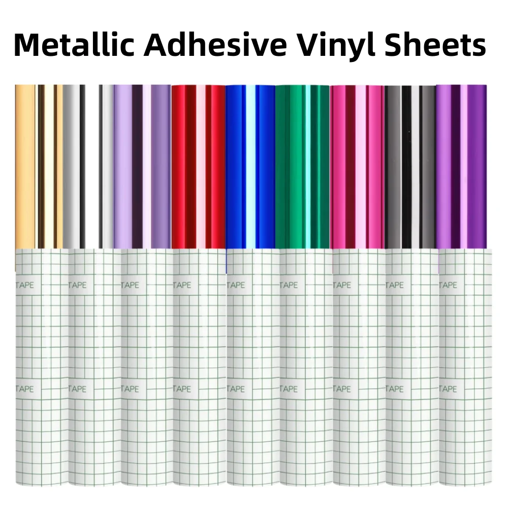 9pcs/18pcs Metallic Vinyl  Adhesive Vinyl for Cricut Machine, Mirror Metallic Permanent Vinyl Sheets for Decoration