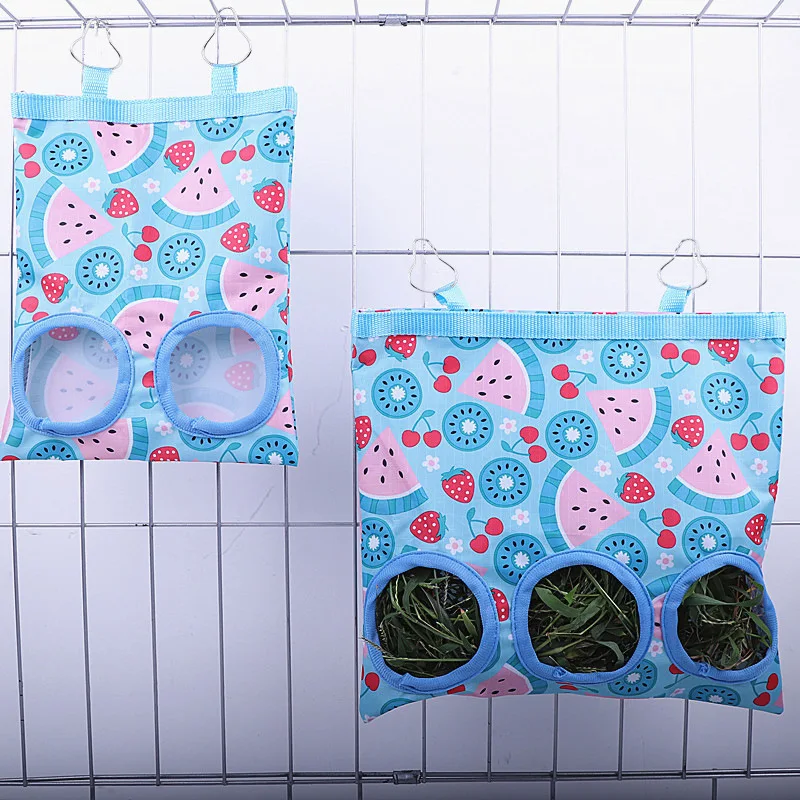 Kaninchen-Hooitasche, 2/3 Löcher, zum Aufhängen, Trockengras-Futterspender für Meerschweinchen, Hase, Chinchillas, Ratten, kleine Tierfutter-Aufbewahrungstasche – Detail 11