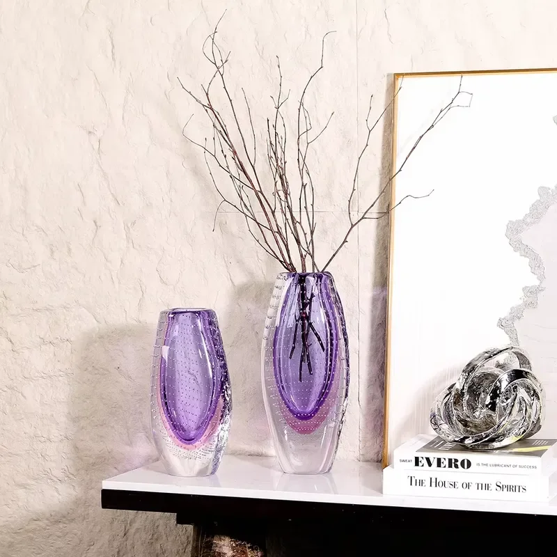 Purple Crystal Glass Vase Hand Blown Hydroponic Flower Pot Modern Nordic Style Home Decor Minimalist Table Centerpiece