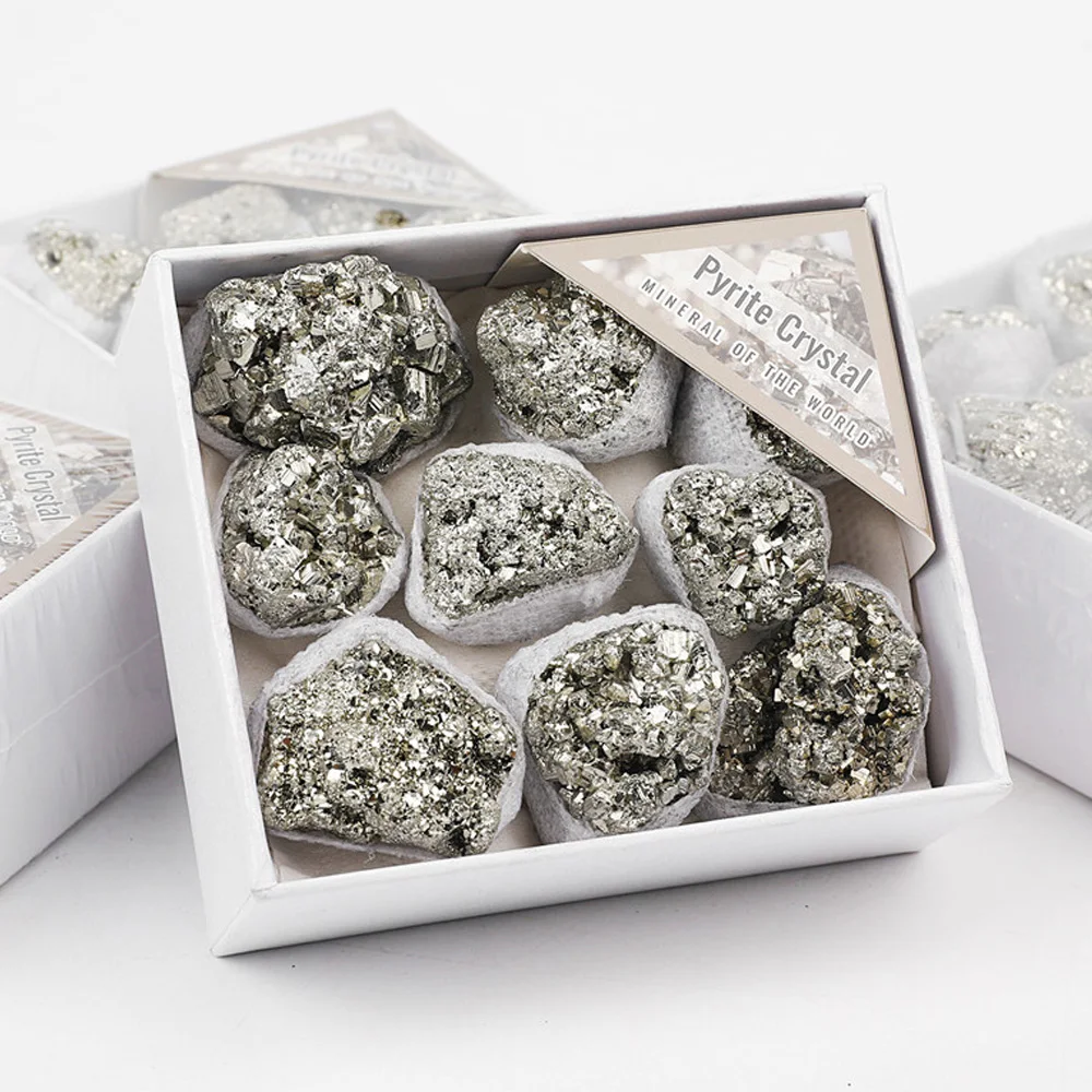 Natural Pyrite Cluster Gift Box Peru Mineral Fools Gold Rock Healing Properties Reiki Crystal Stone Collection Decoration