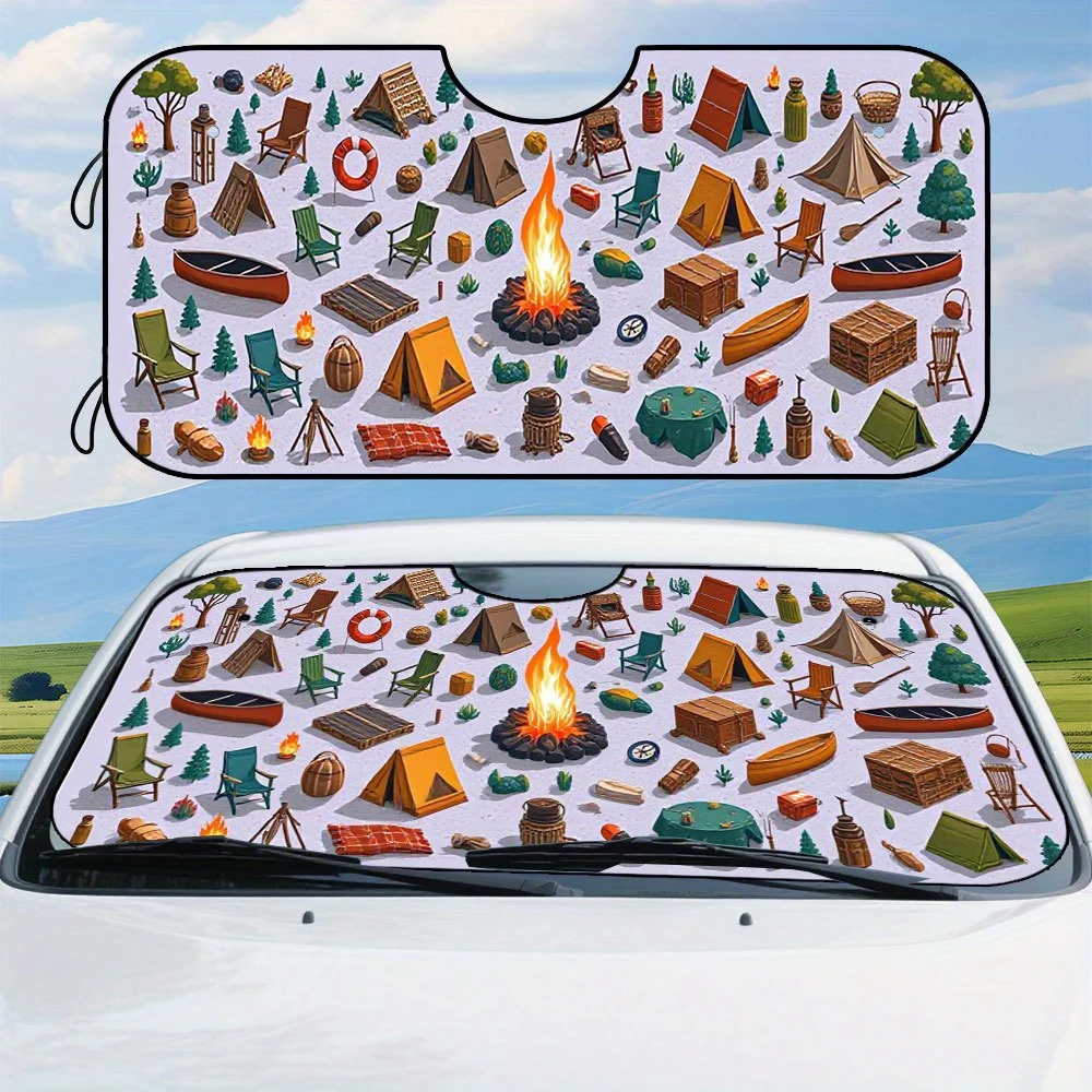 

1 шт., винтажный автомобильный солнцезащитный козырек с рисунком природной сцены для кемпинга на переднее окно, складной и практичный, идеально подходит для пригородных улиц A