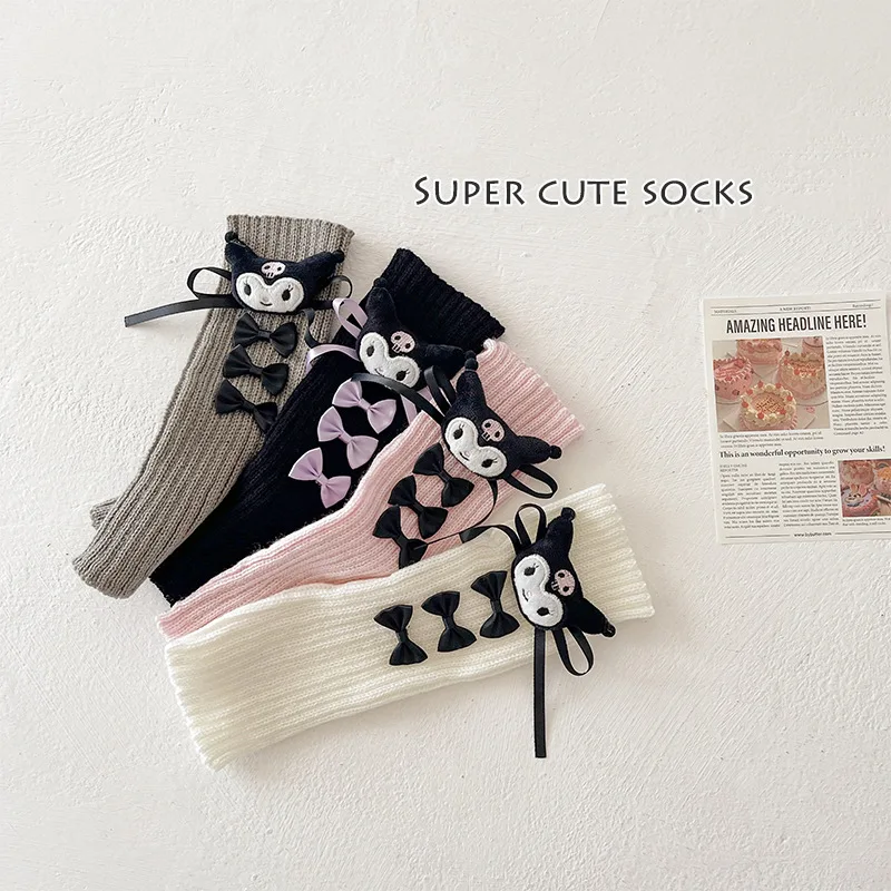 

Sanrio Kuromi bowknot legwarmer socks Autumn lolita doll warm knit calf warmer socks Christmas gifts