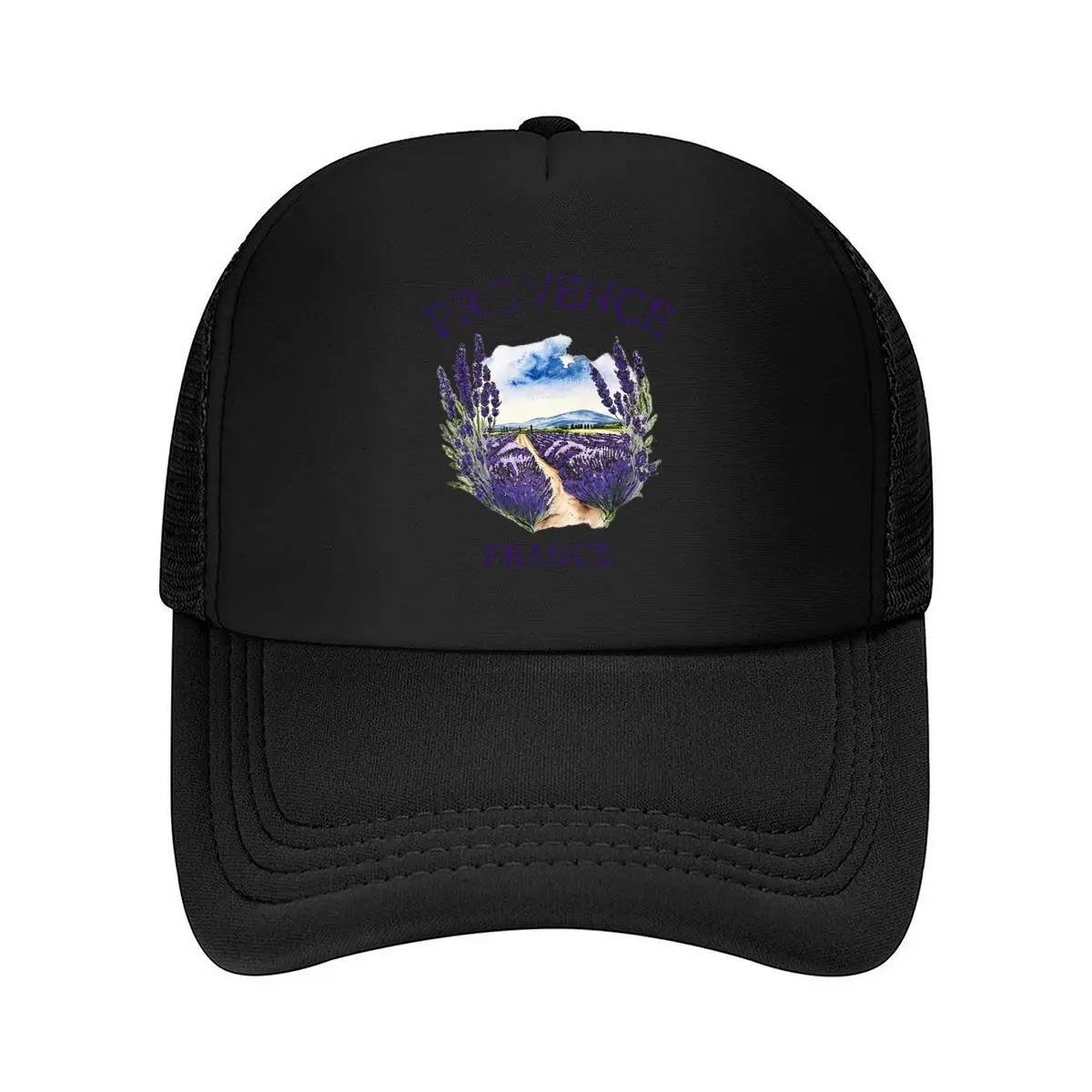 Provence France Lavender Field Watercolor Mountain Landscape Mesh Baseball Cap Hip Hop