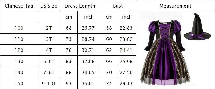 Mädchen Lila-Schwarzes Hexenkostüm mit Hut, Goldener Spinnennetz-Druck Tüllkleid 2026 Halloween-Kleidung, Fantasievolles Zauberer-Cosplay-Outfit – Detail 1