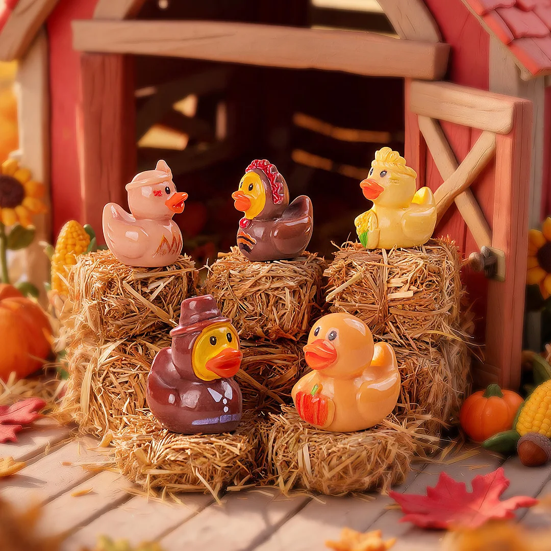100pcs Cute Cartoon Thanksgiving Duck 3D Resin Animal DIY Accessories for Keychain Pendant Desktop Oranment Dollhouse Decor