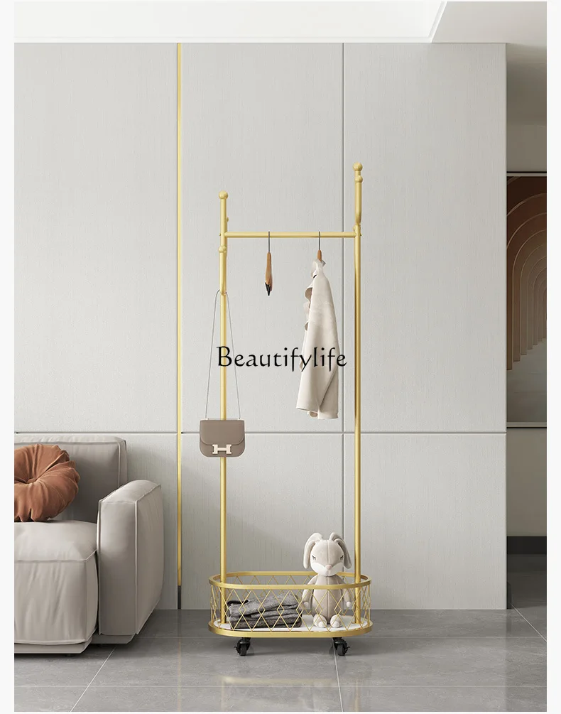 Clothes Rack Floor Bedroom Multi-Functional Household Wheeled Mobile Storage Large Capacity Coat Rack