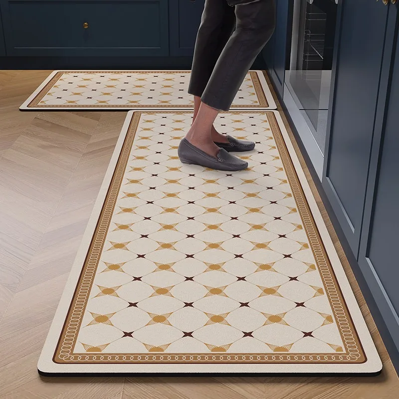 Geometric Pattern Kitchen Floor Mat PVC Oil-proof Waterproof Leather Washable Mats Non-slip Long Rug Free Cut Alfombra De Cocina
