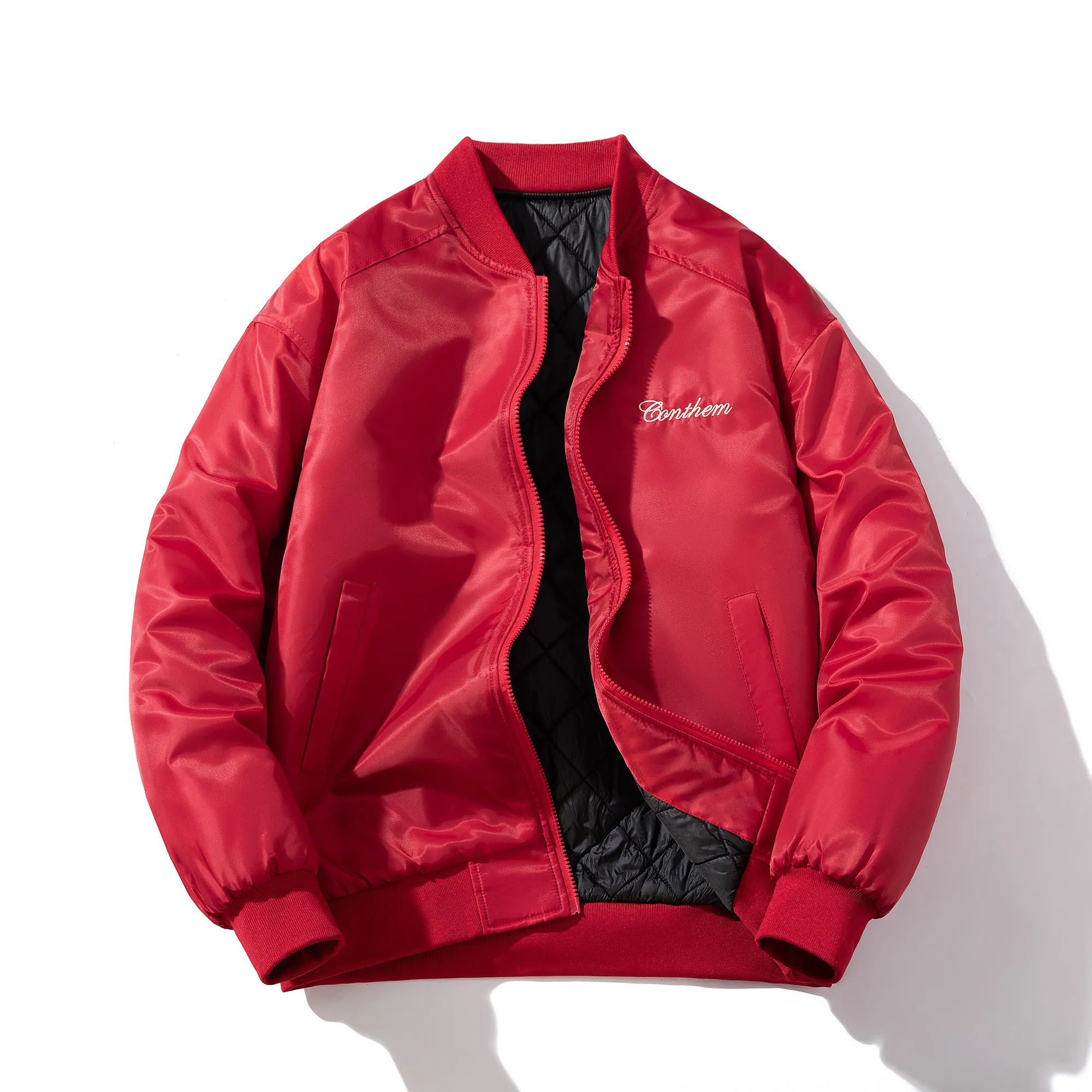 American-Style Casual Embroidered Bomber Jacket Men and Women Couple's Big Red Loose Baseball Cotton-Padded Thickened