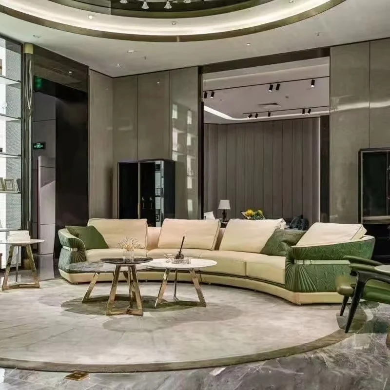 Luxury curved l-shaped sofa set light large solid wood family office villa with the same high-end brand living room