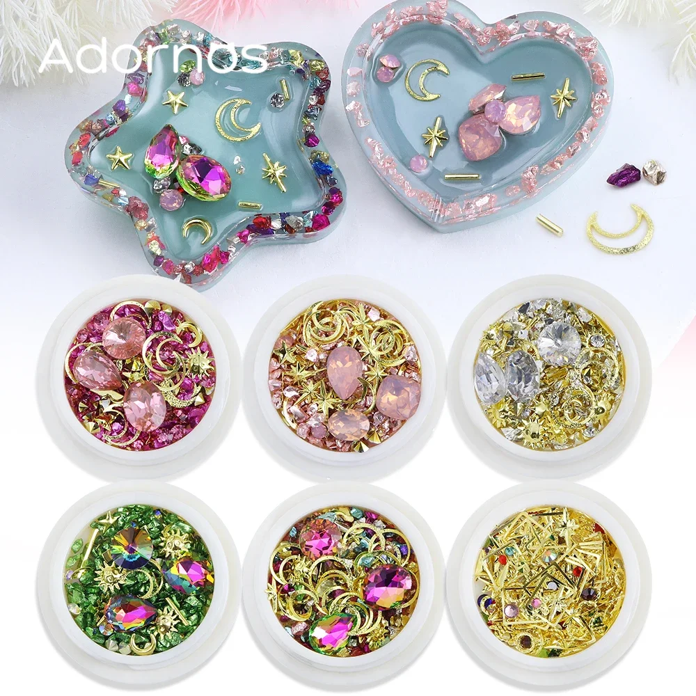 Crushed Stones Jewelry Epoxy Resin Molds Filling Metal Rivets Charms Moon Star Shape DIY Valentine Day Gifts Crafts Accessories