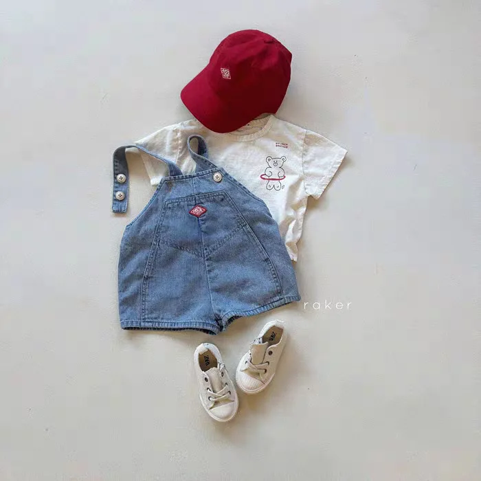 2025 Summer New Children Denim Overalls Girls Casual Shorts Kids Jeans Bib Fashion Boys Strap Shorts Baby Versatile Jumpsuit