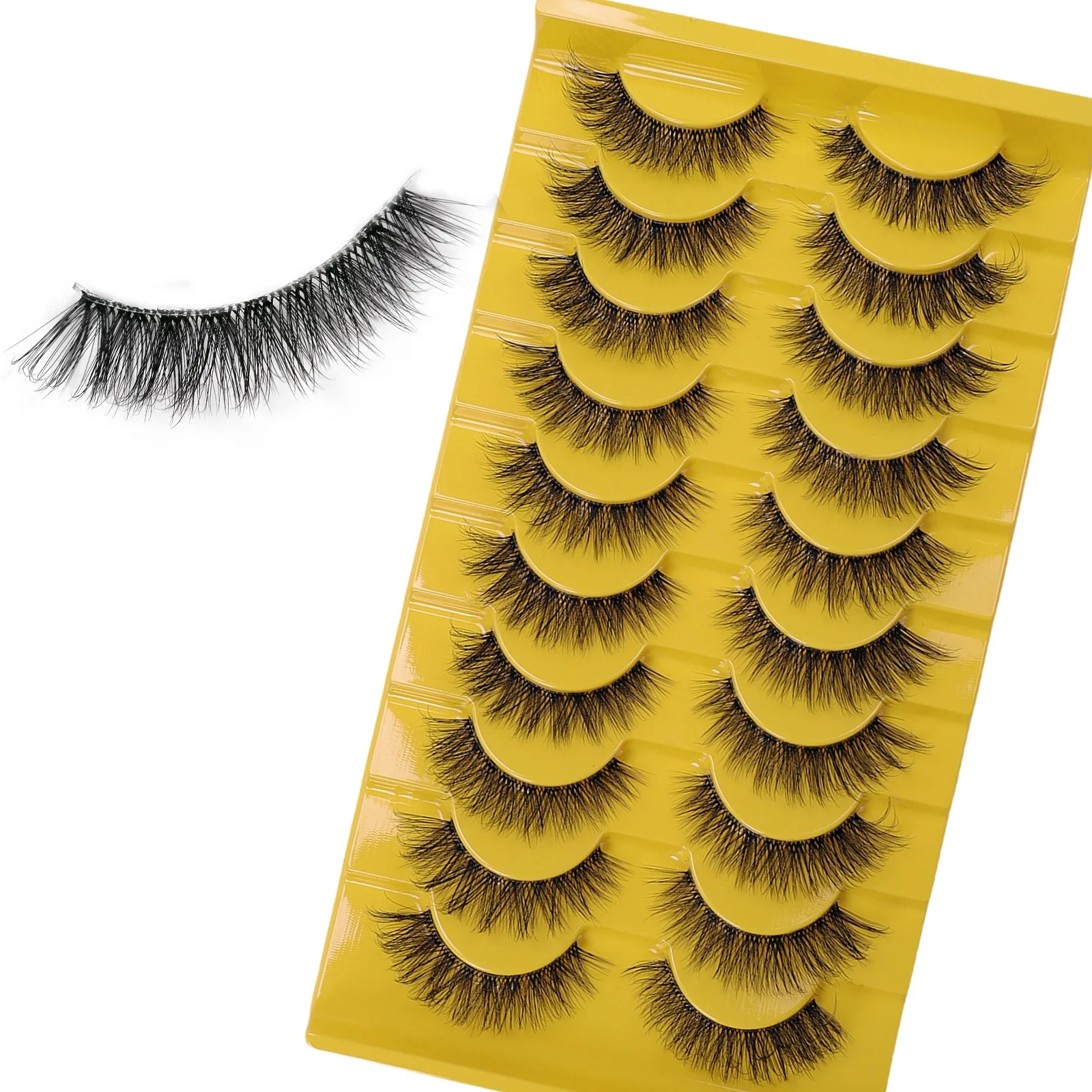 ヨーロッパとアメリカンスタイルのつけまつげ,ステージパフォーマンス用,1ピース,厚手,3次元カール,10ペア