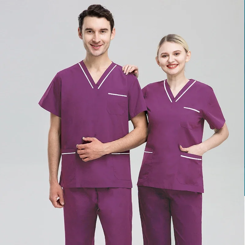 

Unisex Scrub Top Cotton Nursing Uniform Plug Size Medical Clothes Doctor Workwear Vet Coveralls Hospital Costume Scrubs Women