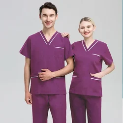 Unisex Scrub Top Cotton Nursing Uniform Plug Size Medical Clothes Doctor Workwear Vet Coveralls Hospital Costume Scrubs Women