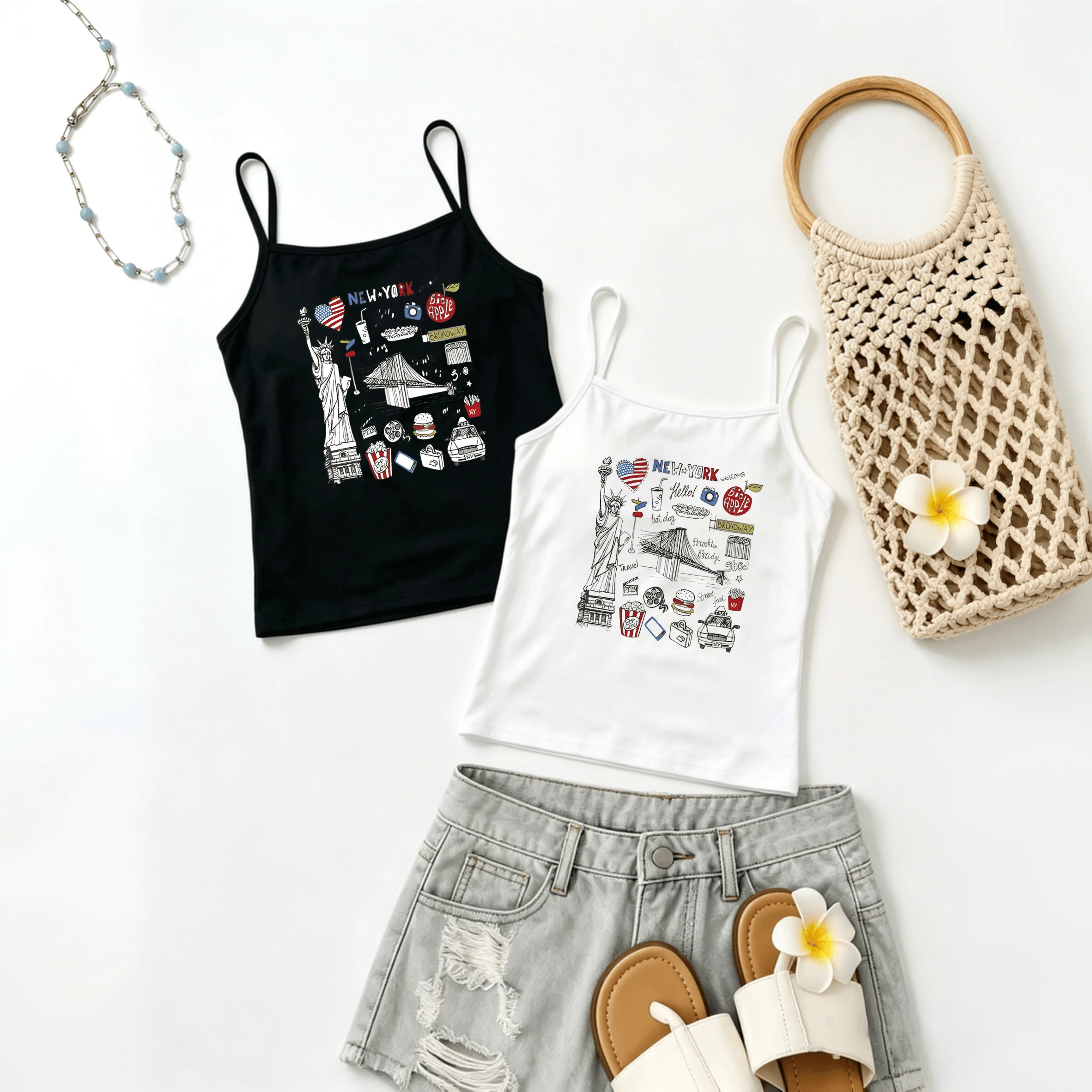 New York Travel Camisole Ladies Statue Liberty Tank Top City Street Walking Outfits Vest Aesthetic Summer Crop Tops